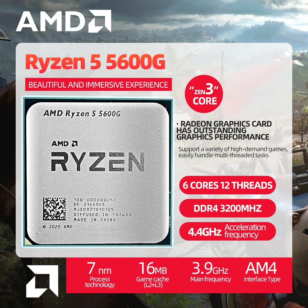 AMD New Ryzen 5 5600G R5 5600G CPU New Game Processor Socket AM4 3.9GHz Six-Core Twelve-Thread 65W DDR4 Desktop Accessories