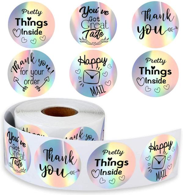 500pcs Rainbow Laser Thank You Stickers Adhesive Label Sticker for Small Business Package, Wedding Gift Wraps, Shipping Mailers