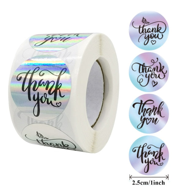 500pcs Rainbow Laser Thank You Stickers Adhesive Label Sticker for Small Business Package, Wedding Gift Wraps, Shipping Mailers
