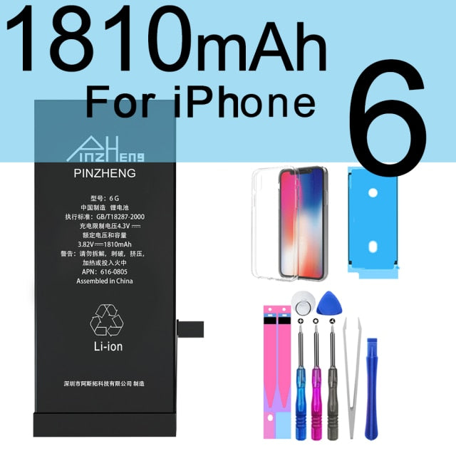 PINZHENG High Capacity Phone Battery For iPhone 6S 6 7 8 Plus X Replacement Battery For iPhone 5S SE XR XS 11 12 Pro Max 12Mini