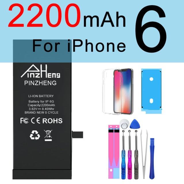 PINZHENG High Capacity Phone Battery For iPhone 6S 6 7 8 Plus X Replacement Battery For iPhone 5S SE XR XS 11 12 Pro Max 12Mini