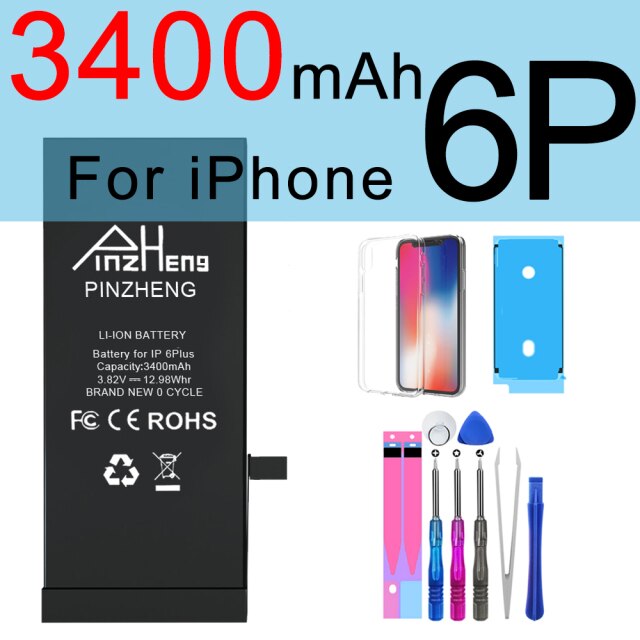 PINZHENG High Capacity Phone Battery For iPhone 6S 6 7 8 Plus X Replacement Battery For iPhone 5S SE XR XS 11 12 Pro Max 12Mini