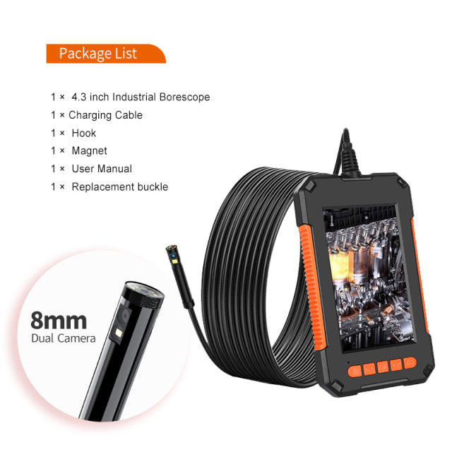 P40 8mm Single Dual Lens Industrial Endoscope 1080P 4.3 &quot; IPS LCD Digital Inspection Camera With 8 LED For Car Sewer Checking