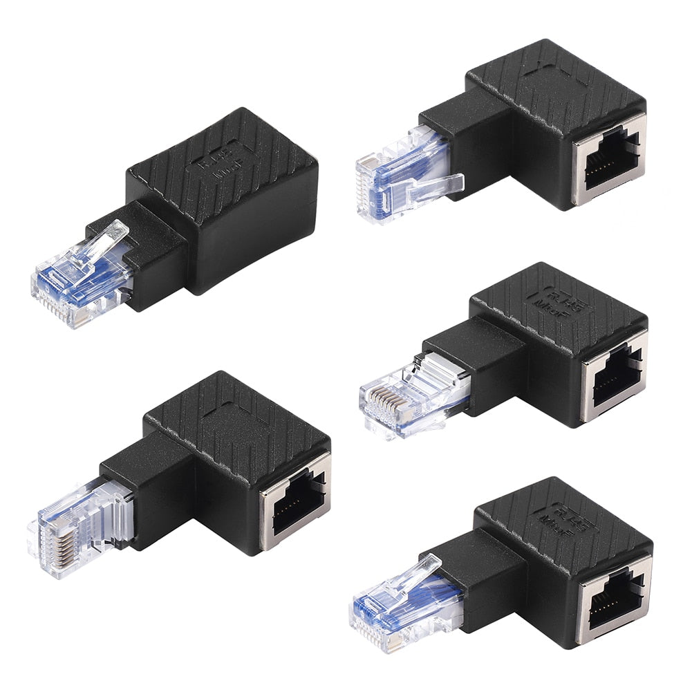 RJ45 Male To Female Converter 90 Degree Extension Adapter for Cat5 Cat6 LAN Ethernet Network Cable Connector Extender