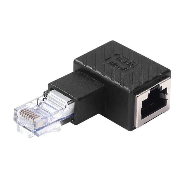 RJ45 Male To Female Converter 90 Degree Extension Adapter for Cat5 Cat6 LAN Ethernet Network Cable Connector Extender