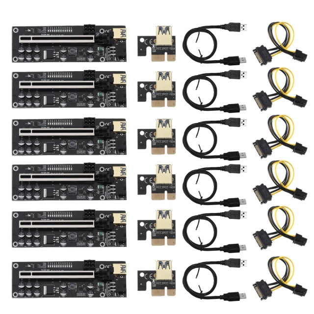 6PCS Newest VER011 USB 3.0 PCI-E Riser VER 011S Express 1X 4x 8x 16x Extender Riser Adapter Card SATA 15pin to 6 pin Power Cable