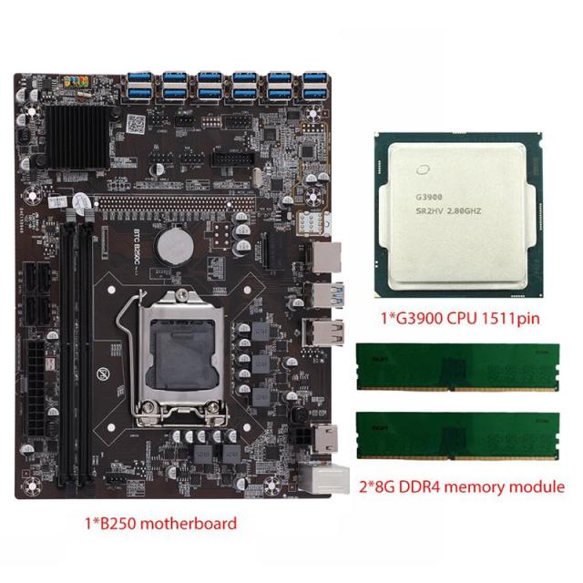 Brand New B250C Machine Motherboard Set 12 USB 3.0 To PCI-E X1 Graphics Card Support LGA 1151 DDR4 SATA3.0 For Miner