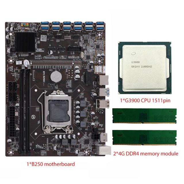 Brand New B250C Machine Motherboard Set 12 USB 3.0 To PCI-E X1 Graphics Card Support LGA 1151 DDR4 SATA3.0 For Miner