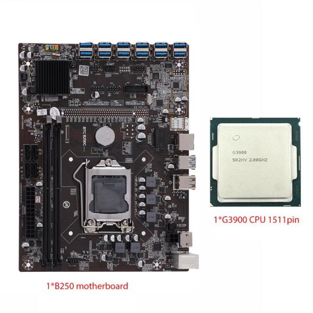 Brand New B250C Machine Motherboard Set 12 USB 3.0 To PCI-E X1 Graphics Card Support LGA 1151 DDR4 SATA3.0 For Miner