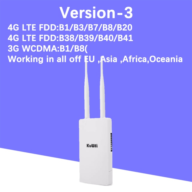 KuWFi Waterproof Outdoor 4G Router 150Mbps CAT4 LTE Routers 3G/4G SIM Card WiFi Router Modem for IP Camera/Outside WiFi Coverage