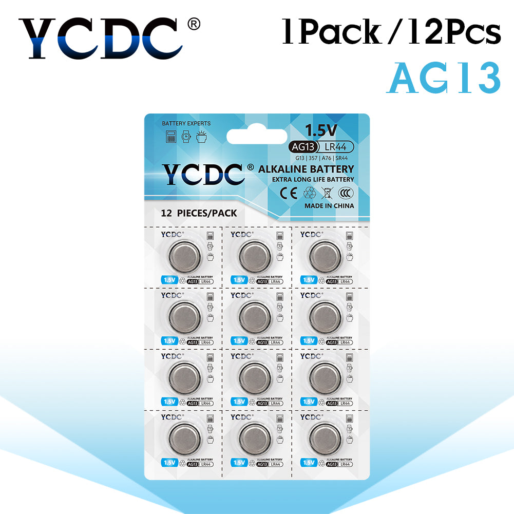 YCDC 12Pcs AG13 LR44 357A S76E G13 Button Coin Cells 1.5V Alkaline Batteries Tablets Batteries Single Use Watch Battery