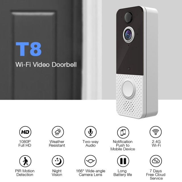 WiFi Video Smart Doorbell Outdoor Wireless Doorbell HD Visual Intercom Motion Detector Night Vision Home Security Door phone