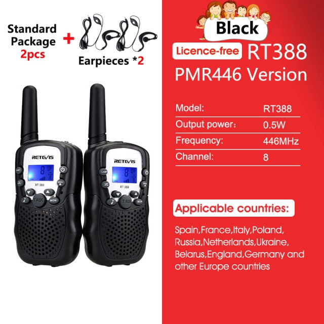 RETEVIS RT388 Walkie Talkie Children 2 Pcs Children&#39;s Radio Receiver Walkie-Talkie Kids Birthday Gift Child Toys for Boys Girls