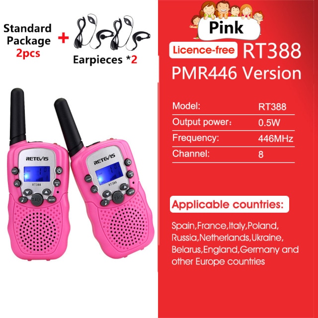 RETEVIS RT388 Walkie Talkie Children 2 Pcs Children&#39;s Radio Receiver Walkie-Talkie Kids Birthday Gift Child Toys for Boys Girls