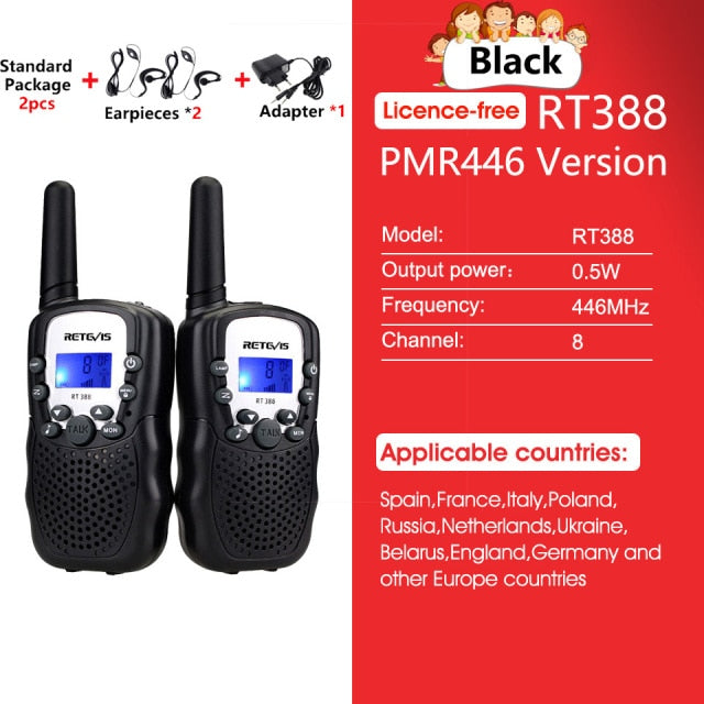 RETEVIS RT388 Walkie Talkie Children 2 Pcs Children&#39;s Radio Receiver Walkie-Talkie Kids Birthday Gift Child Toys for Boys Girls