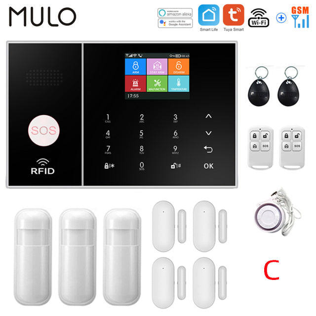 Tuya Wireless Wifi GSM Home Burglar Security Alarm System 433MHz Smart Life Alexa Google Apps Control With Sensor Detector RFID