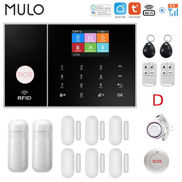 Tuya Wireless Wifi GSM Home Burglar Security Alarm System 433MHz Smart Life Alexa Google Apps Control With Sensor Detector RFID