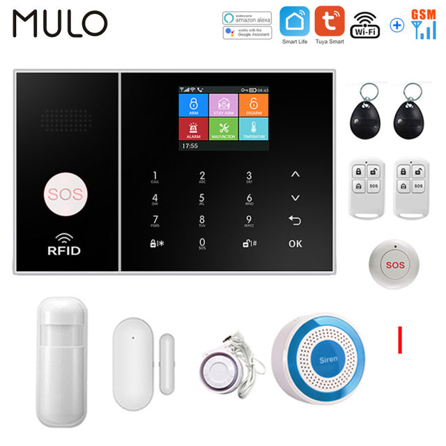 Tuya Wireless Wifi GSM Home Burglar Security Alarm System 433MHz Smart Life Alexa Google Apps Control With Sensor Detector RFID