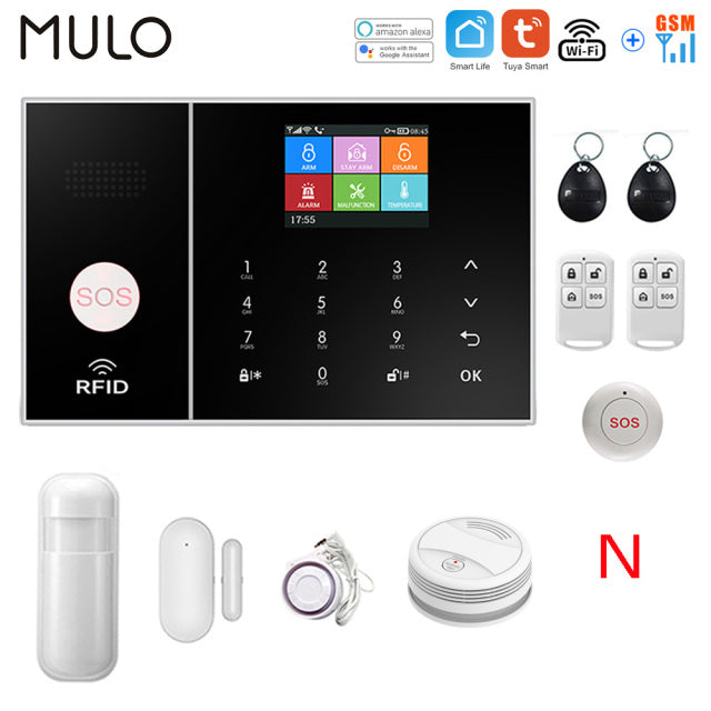 Tuya Wireless Wifi GSM Home Burglar Security Alarm System 433MHz Smart Life Alexa Google Apps Control With Sensor Detector RFID