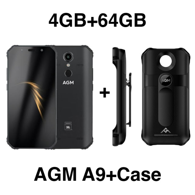 OFFICIAL AGM A9 JBL Co-Branding 5.99 & FHD+ 4G+32G Android 8.1 Rugged Phone 5400mAh IP68 Waterproof Smartphone Quad-Box Speakers