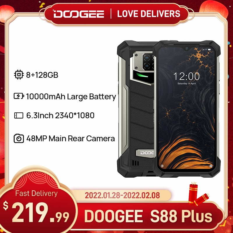 DOOGEE S88 Plus Rugged SmartPhone 48MP Main Camera 8GB RAM 128GB ROM IP68/IP69K smart phone Android 10 OS Global version