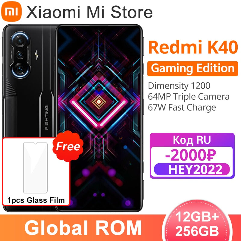 Global ROM Xiaomi Redmi K40 Gaming Edition 5G Smartphone 12GB+256GB ROM Dimensity 1200 Octa Core 120Hz Display 67W Charging