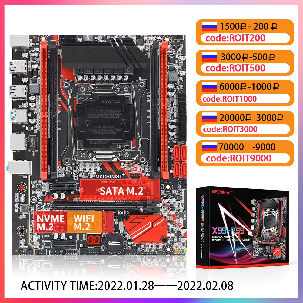 Machinsit X99 Motherboard LGA 2011-3 SATA/ PCI-E M.2 Slot Support Xeon E5 V3 V4 Processor Four channel DDR4 RAM X99-RS9