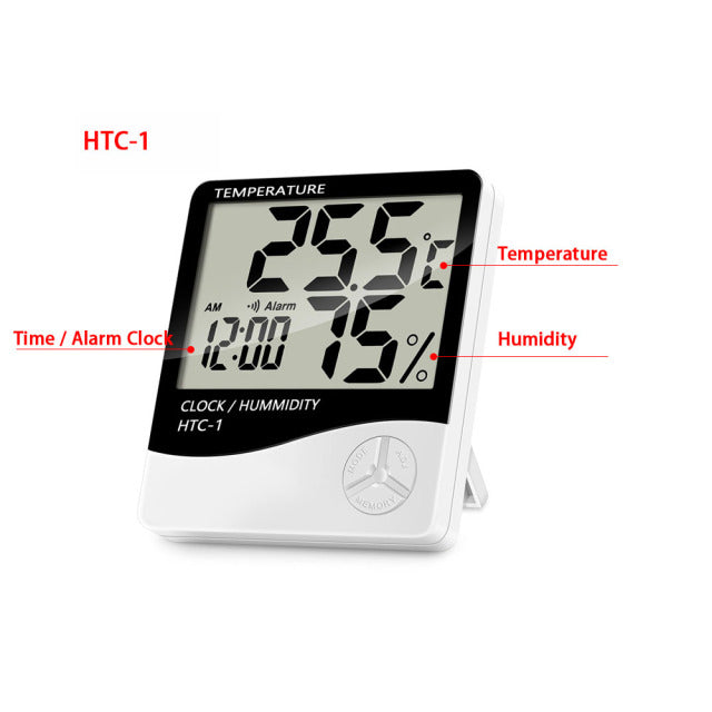 LCD Digital Temperature Humidity Meter Home Indoor Outdoor Electronic Thermometer Hygrometer Weather Station With Alarm Clock