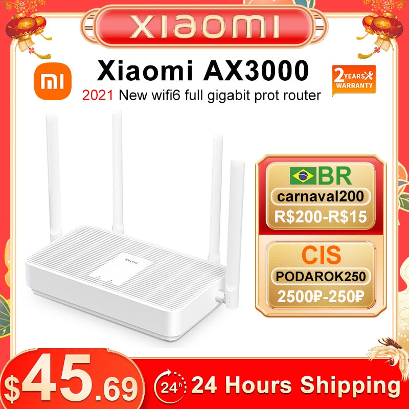 [RU Stock] Xiaomi Redmi Router AX3000 Wifi 6 Mesh WIFI Gigabit 2.4G/5.0GHz Dual-Band Wireless Signal Amplifier High Gain Antenna