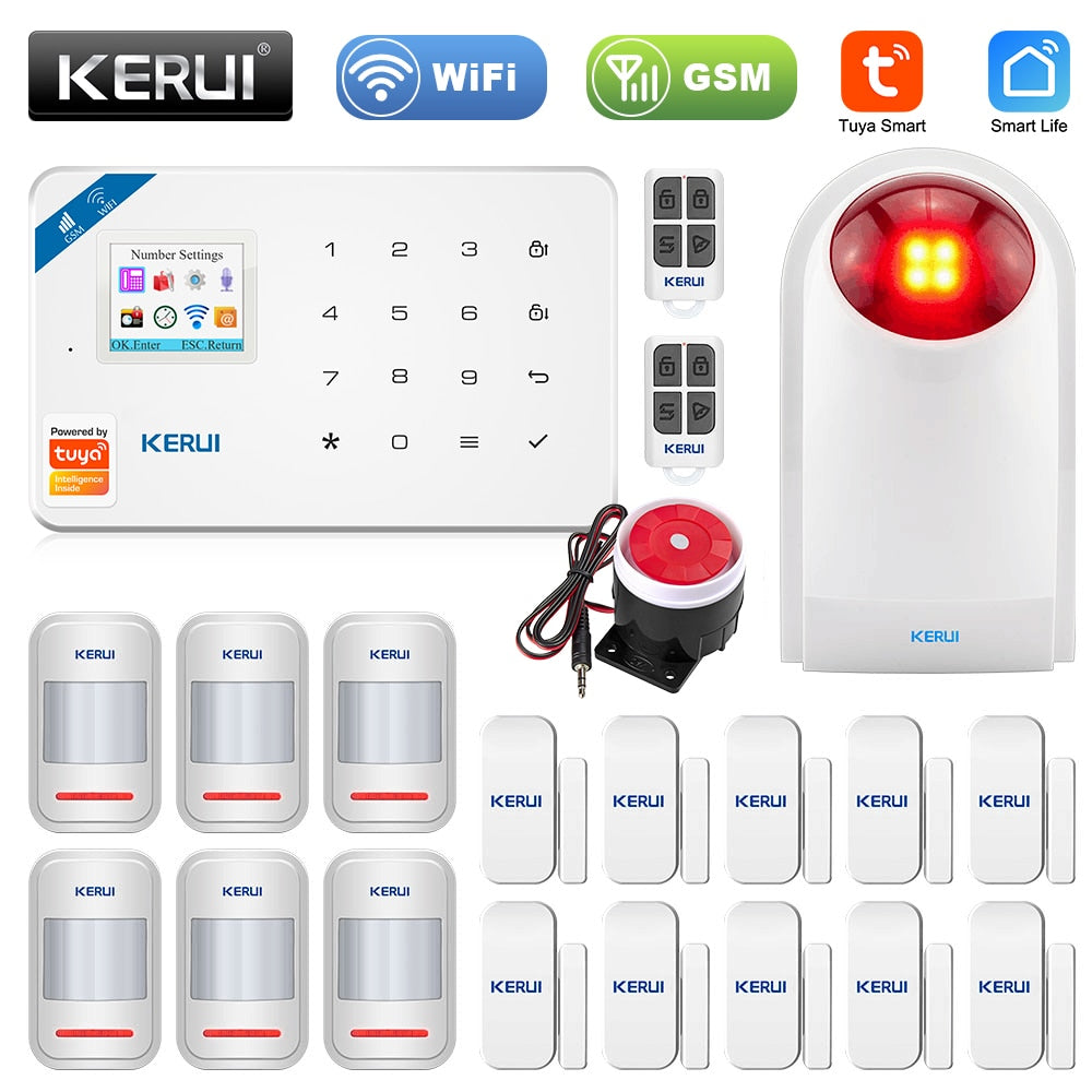 KERUI W181 Tuya Smart Home WIFI GSM Alarm System Burglar Home Security Alarm App Control Motion Sensor 6 Languages Garage alarm