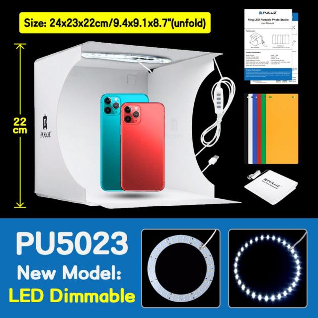 Puluz Photo Studio Lightbox Portable Photography Lighting Box Ring Led Softbox Shooting Tent Box Kit 6 Colors Backdrops Photobox