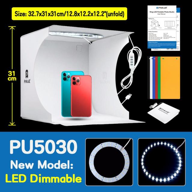 Puluz Photo Studio Lightbox Portable Photography Lighting Box Ring Led Softbox Shooting Tent Box Kit 6 Colors Backdrops Photobox