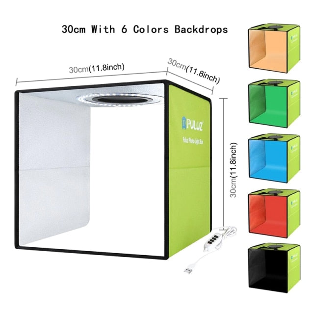 Puluz Photo Studio Lightbox Portable Photography Lighting Box Ring Led Softbox Shooting Tent Box Kit 6 Colors Backdrops Photobox