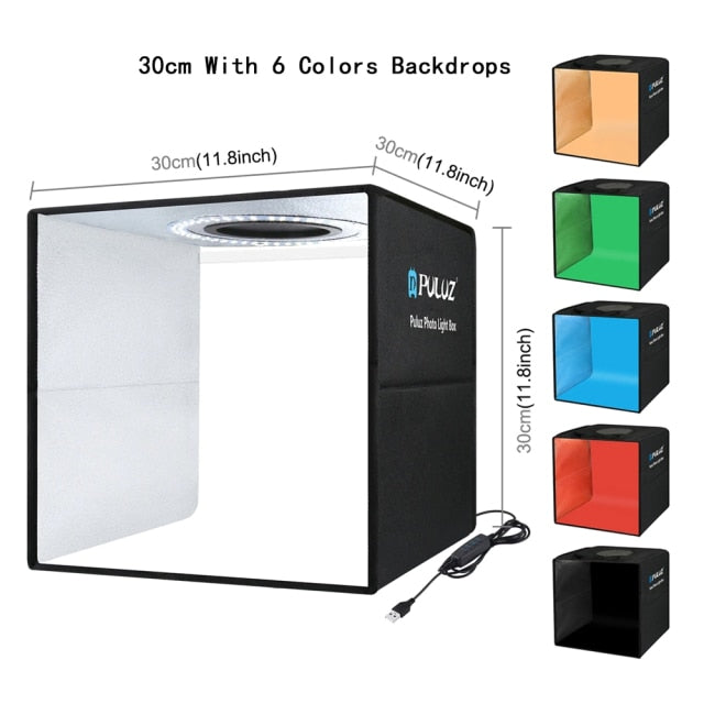 Puluz Photo Studio Lightbox Portable Photography Lighting Box Ring Led Softbox Shooting Tent Box Kit 6 Colors Backdrops Photobox