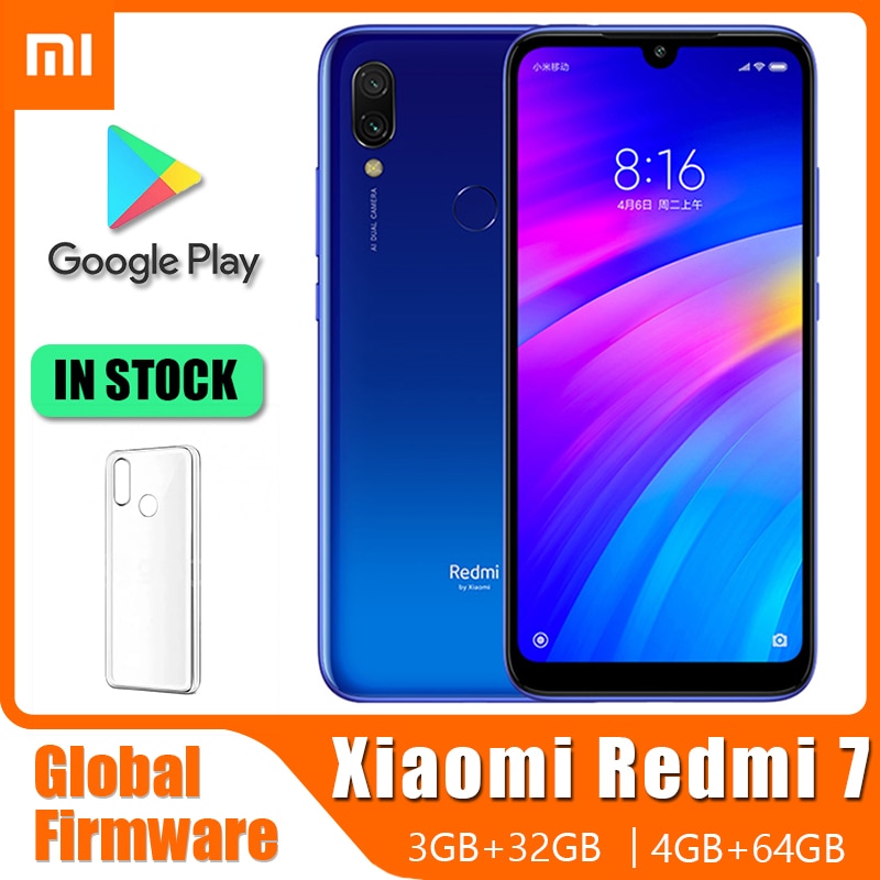 Original Xiaomi Redmi 7 Smartphone with Phone Case, Cellphone  Googleplay Android Cell Phone 4000mAh Fingerprint Dual SIM