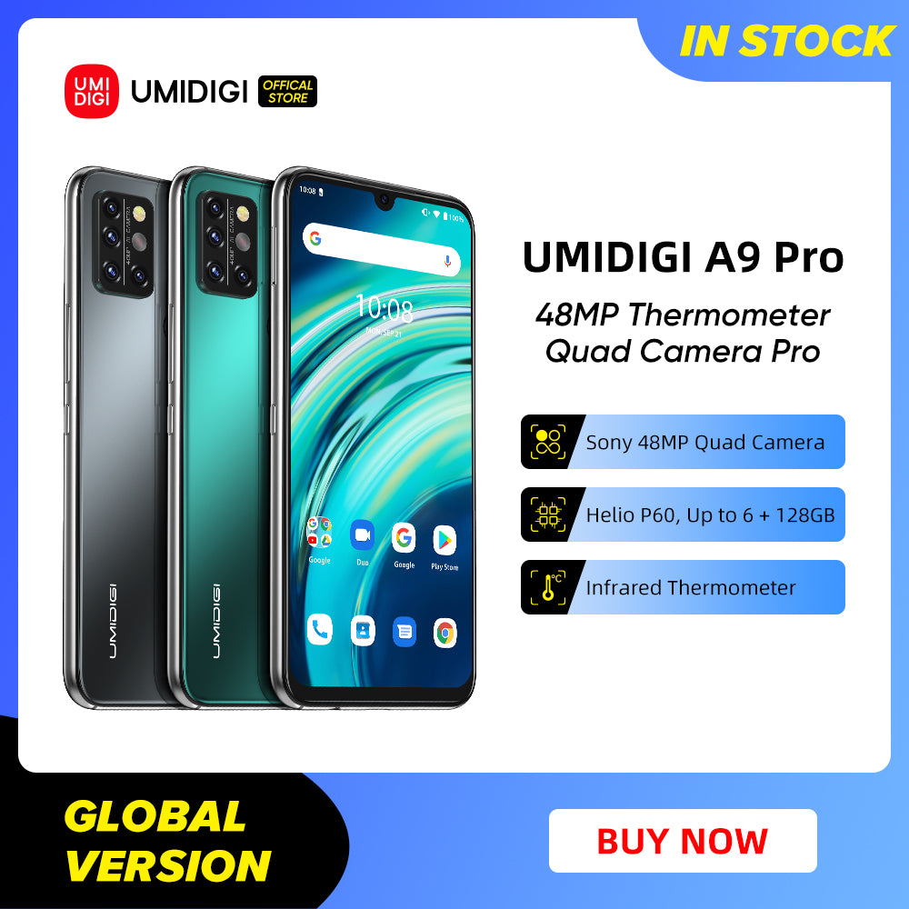 UMIDIGI A9 Pro SmartPhone Unlocked 32/48MP Quad Camera 24MP Selfie Camera 4GB 64GB/6GB 128GB Helio P60 6.3&quot; FHD+ Global Version