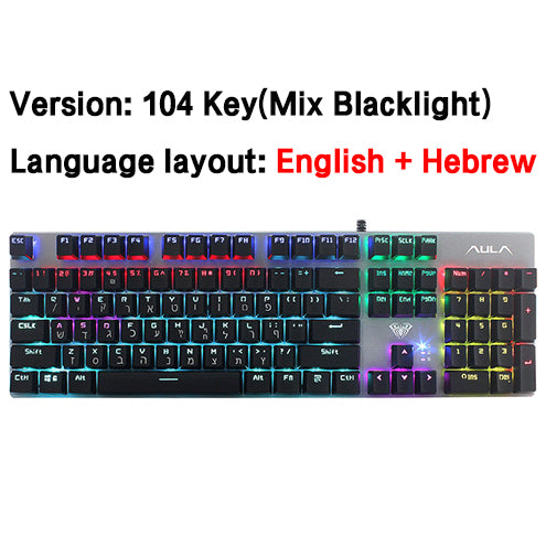 AULA F3087/F2068/F2088 Game mechanical keyboard  87/104 KEYS computer keyboard laptop keyboard Russian Hebrew Spanish Arabic