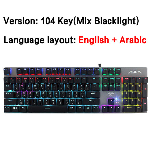 AULA F3087/F2068/F2088 Game mechanical keyboard  87/104 KEYS computer keyboard laptop keyboard Russian Hebrew Spanish Arabic