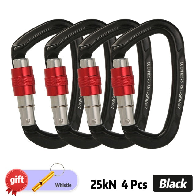 Outdoor Professional Rock Climbing Carabiner 25kN Lock D-shape Safety Buckle Carabiner for keys Outdoor tools Equipment