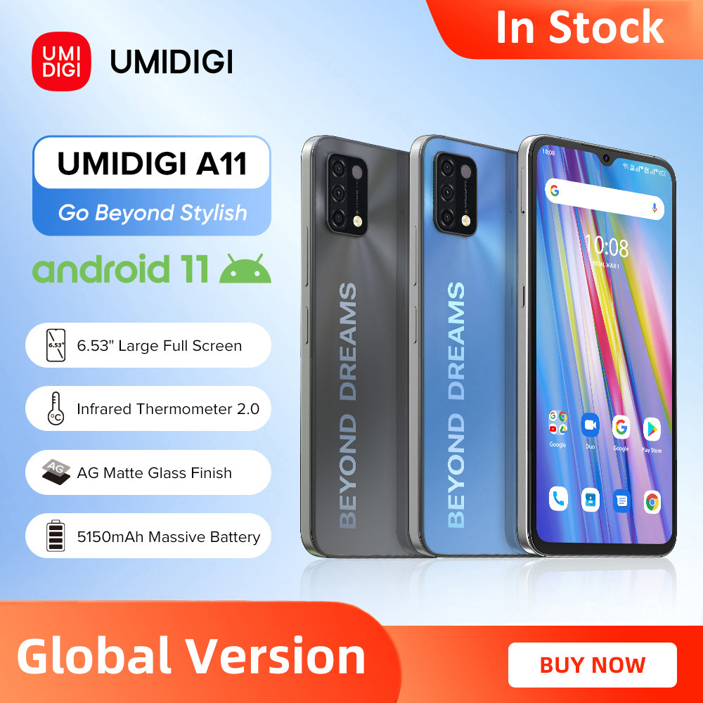 [In Stock] UMIDIGI A11 Global Version Android 11 Smartphone Helio G25 64GB 128GB 6.53&quot; HD+ 16MP Triple Camera 5150mAh Cellphone