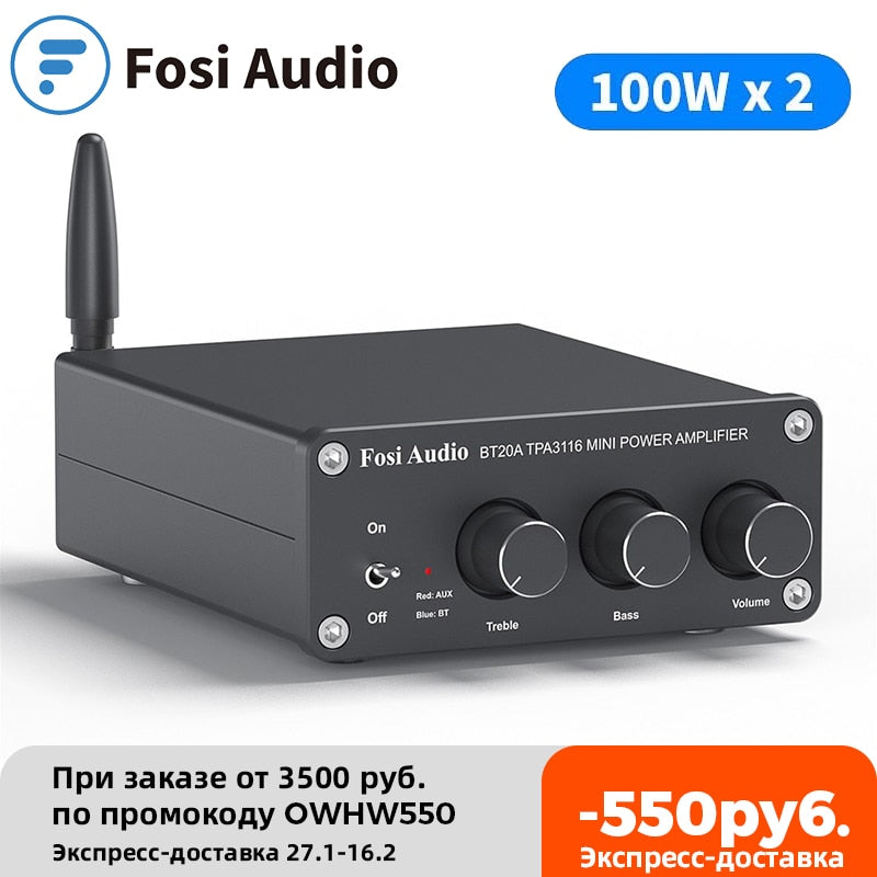 Fosi Audio BT20A Bluetooth TPA3116D2 Sound Power Amplifier 100W Mini HiFi Stereo Class D Amp Bass Treble For Home Theater