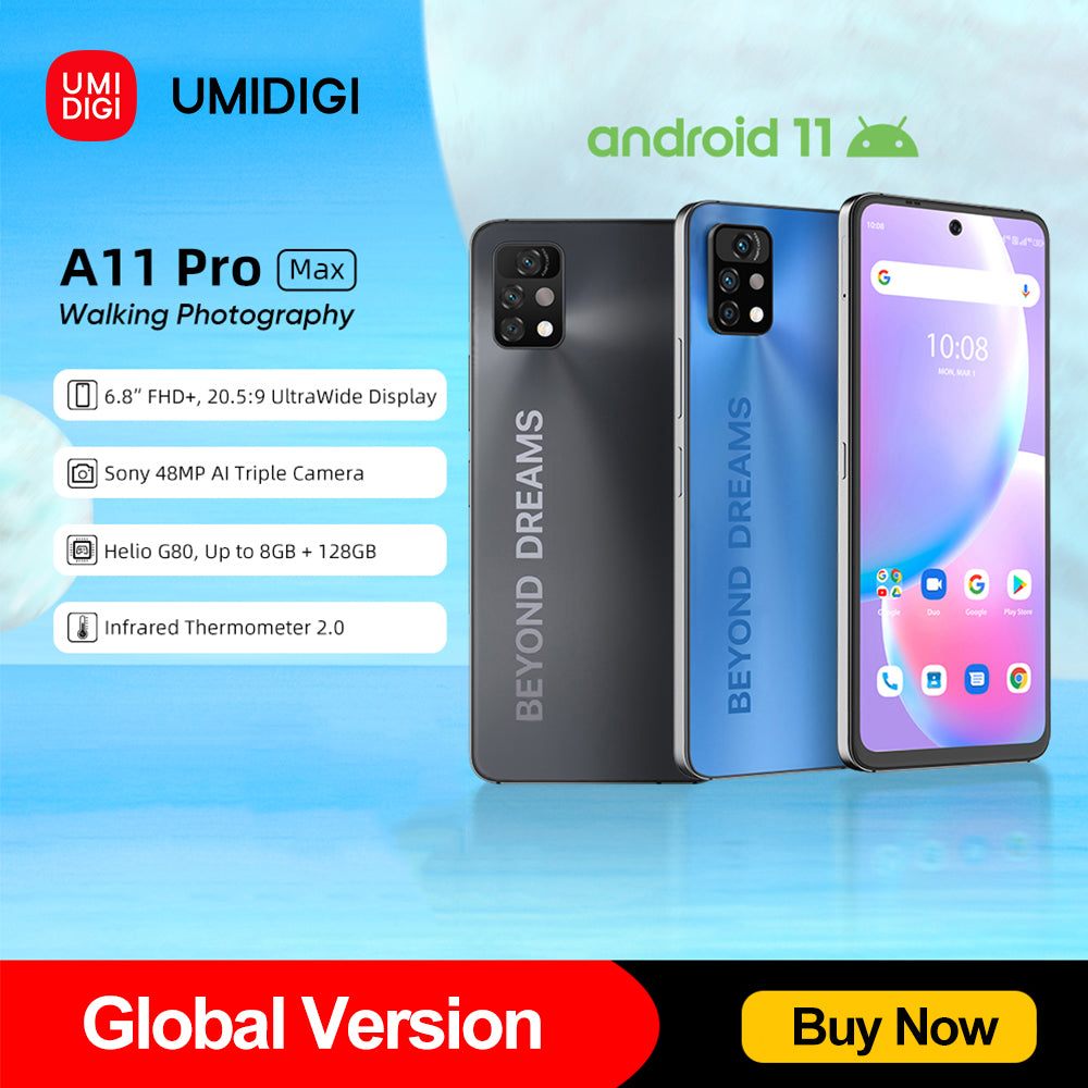 [In Stock] UMIDIGI A11 Pro Max Global Version Android 11 6.8&quot; FHD+ Display Smartphone 128GB Helio G80 48MP Triple Camera 5150mAh