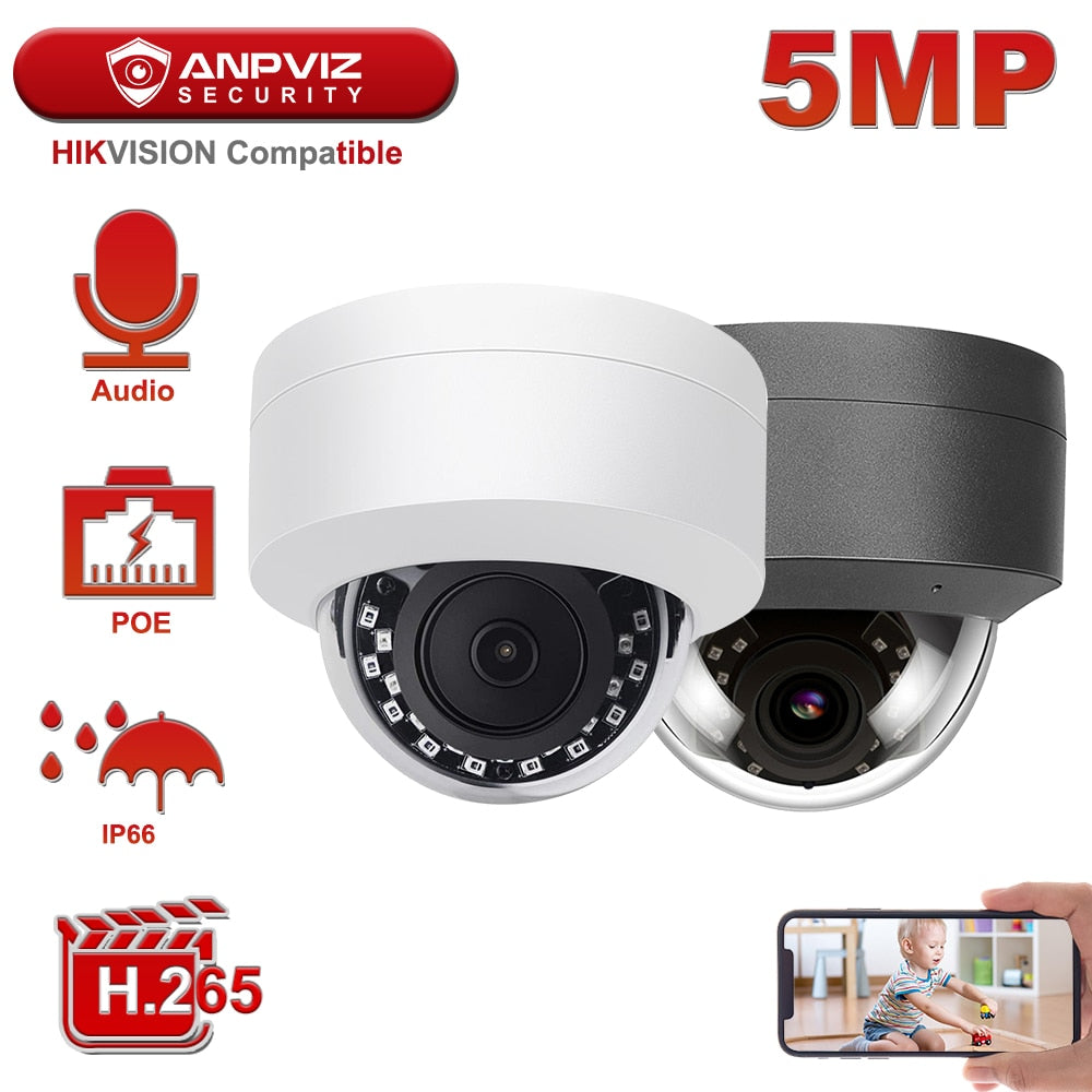 Anpviz 5MP POE Security IP Camera Outdoor Dome Hikvision Compatible CCTV Cam H.265 One-Way Audio IP66 IR 30m For NVR Danale APP