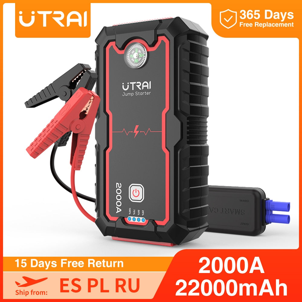 UTRAI 2000A Jump Starter Power Bank 22000mAh Portable Charger Starting Device For 8.0L/6.0L Emergency Car Battery Jump Starter