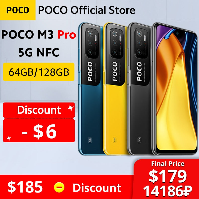 POCO M3 Pro Global Version 5G NFC Dimensity 700 Smartphone 90Hz 6.5&quot; FHD+ DotDisplay 5000mAh 48MP Triple Camera