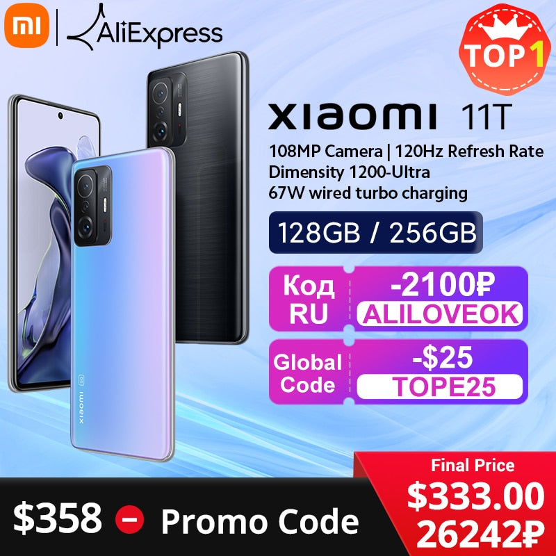 Global Version Xiaomi 11T Smartphone 128GB/256GB ROM Dimensity 1200-Ultra Octa Core 67W Charging 108MP Camera