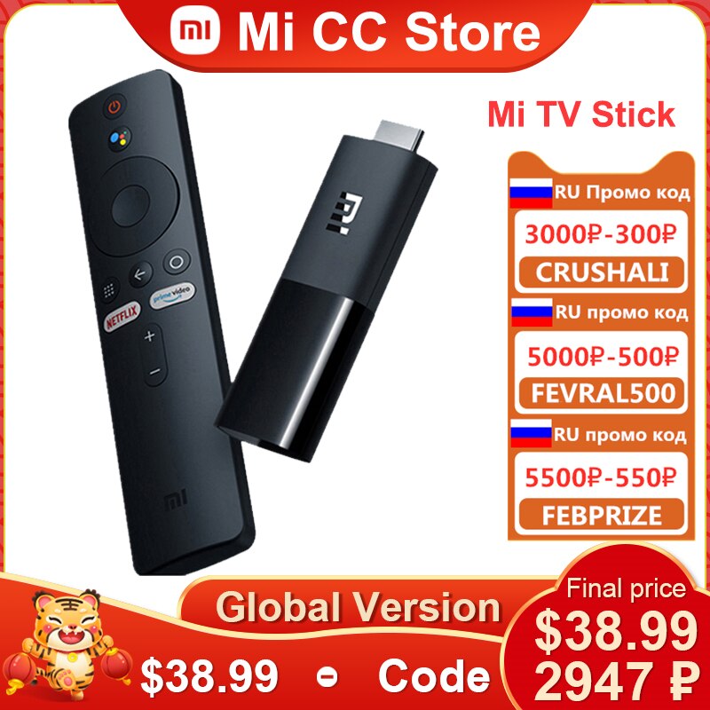 Global Version Xiaomi Mi TV Stick Android TV 9.0 HDR 1080P 1GB RAM 8GB ROM Portable Mini TV Dongle Wifi Google Assistant