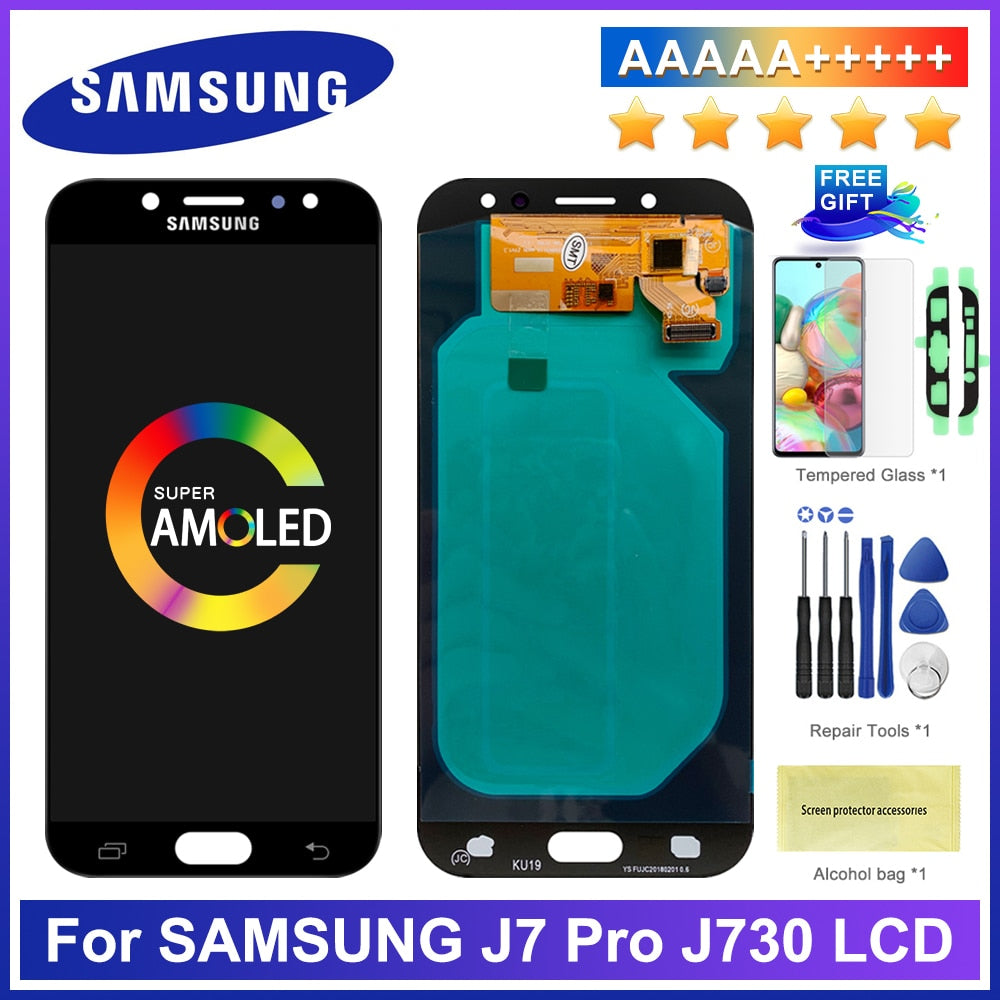 Super AMOLED LCDs For Samsung Galaxy J7 Pro 2017 J730 J730F LCD Display and Touch Screen Digitizer Assembly Brightness Control