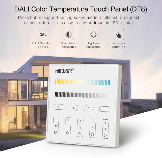 Miboxer DALI Dimming Control System (DT8) 86 DALI 5 in 1 Touch Panel LED Controller DALI Bus Power Supply DIN Rail for LED Lamps