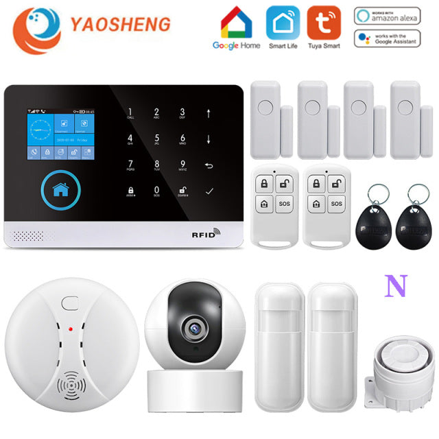 Wireless WIFI GSM Home Security Alarm System For Tuya Smart Life APP With Motion Sensor Detector Compatible With Alexa &amp; Google